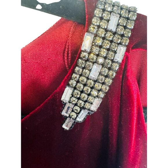 Adrianna Papell 8 Evening Dress Burgundy Wine Velvet With Rhinestones - Picture 7 of 14
